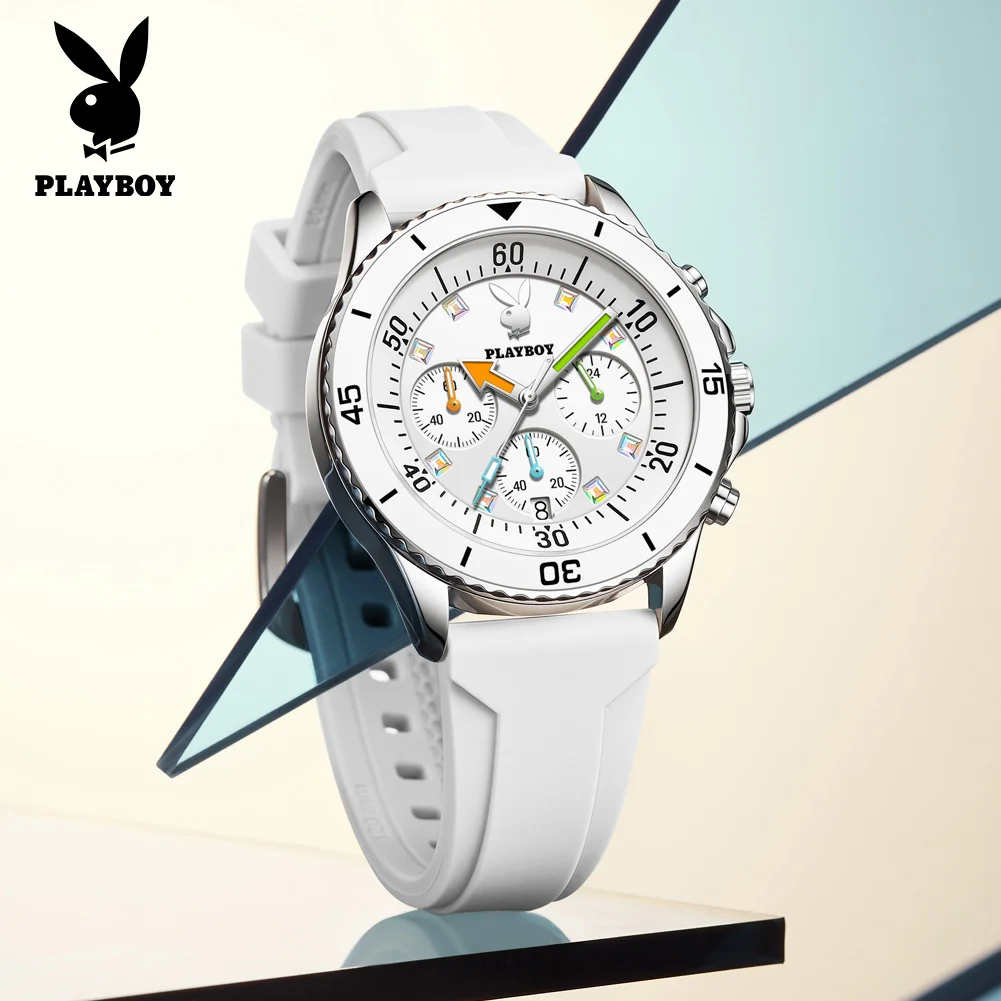 PLAYBOY Top Brand Original Silicone Strap Multifunction Quartz Watches for Men Best Selling Fashion Trend Men's Wrist Watches