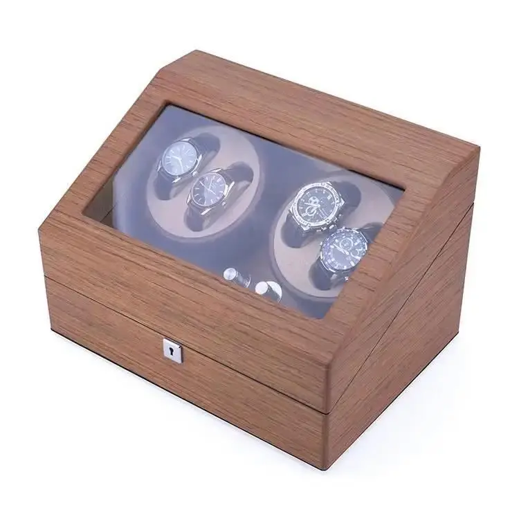MC Brown Luxury Protective Multifunction Watch Box Wood/MDF/PU/Flannel Suede Faux Leather Lining Integrated Display Glossy