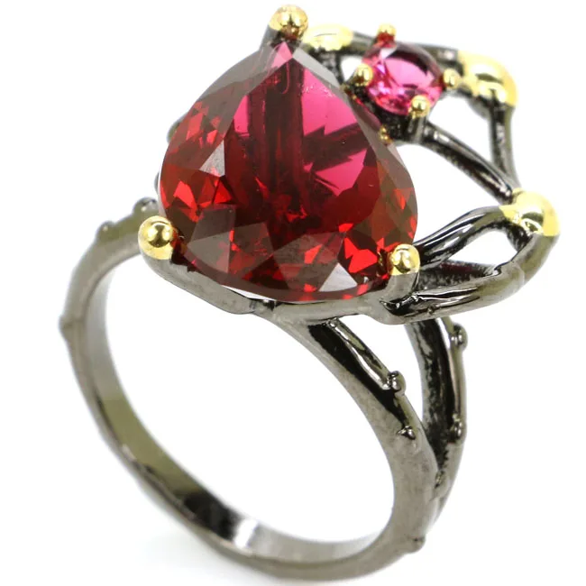 25x20mm Neo-Gothic Pink Raspberry Tourmaline Smoky Topaz Peridot London Blue Topaz Black Gold Silver plated Rings view 2