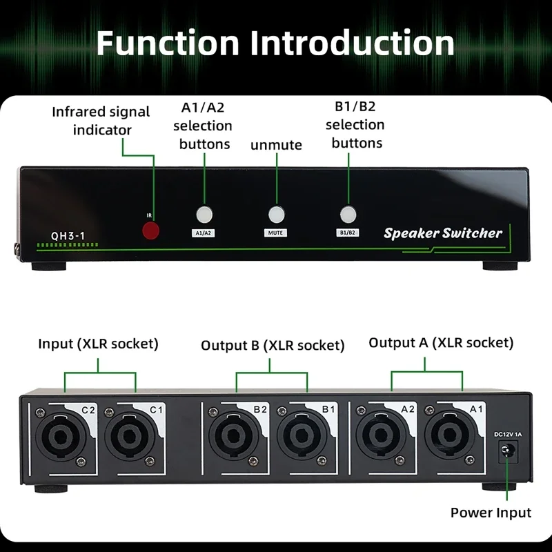 เครื่องขยายเสียงลําโพง Switcher 1 in 2 Out/2 in 1 Out High-fidelity ไม่มีสี No Loss Transmission Switcher พร้อมรีโมทคอนโทรล