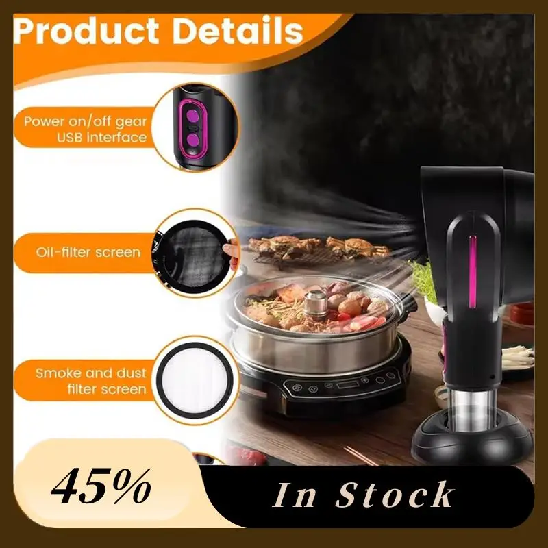 Kipas Pembersih Atas A60Z, Filter Dapat Dilepas dan Dicuci, Kipas Asap untuk Di Dalam Ruangan, untuk BBQ Dalam Ruangan, Panci Panas, (Ungu, Model Pengisi Daya)