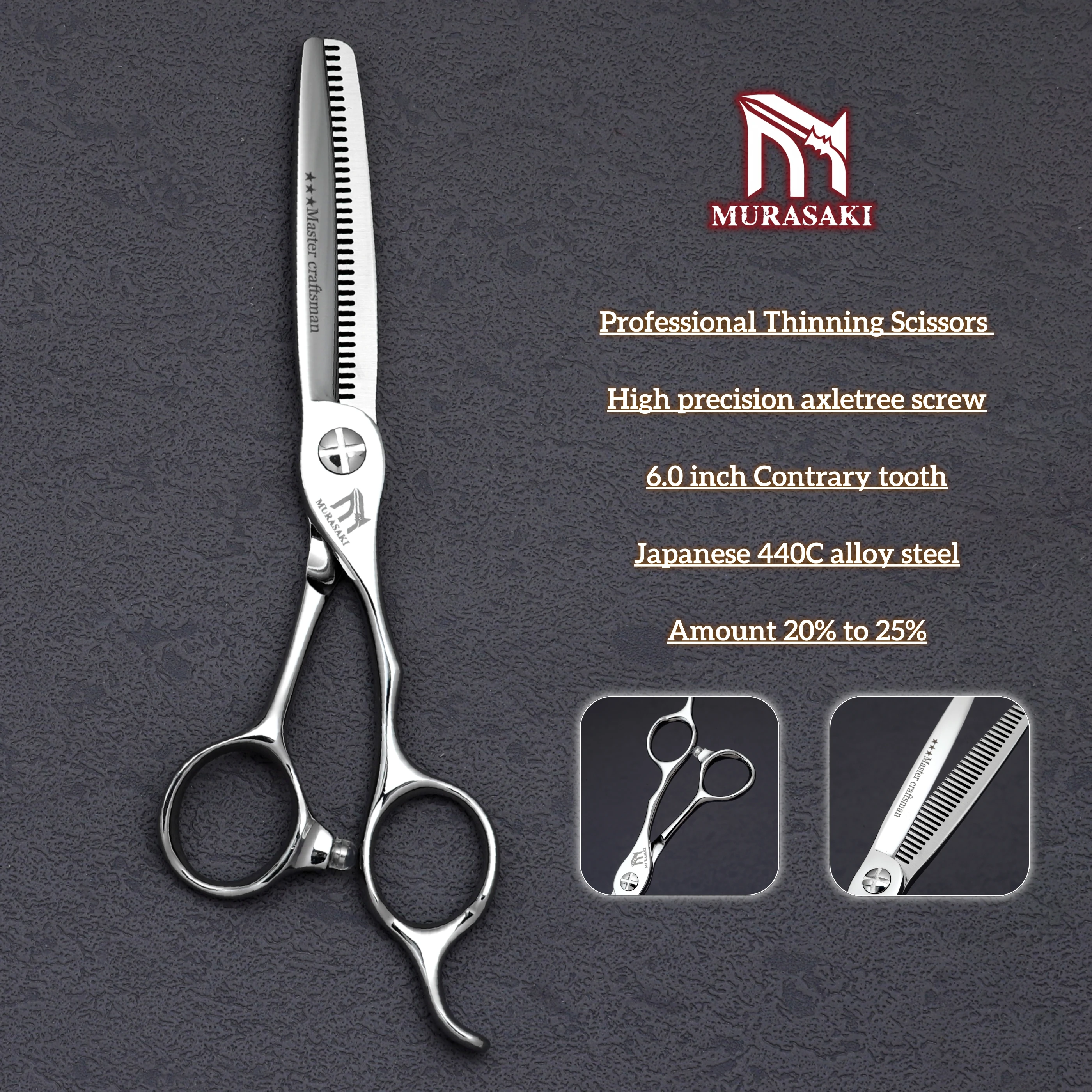 

Профессиональные ножницы для филировки волос MURASAKI, 6,0-дюймовые ножницы с контрастными зубами, японская сталь 440C, высококачественные парикмахерские аксессуары