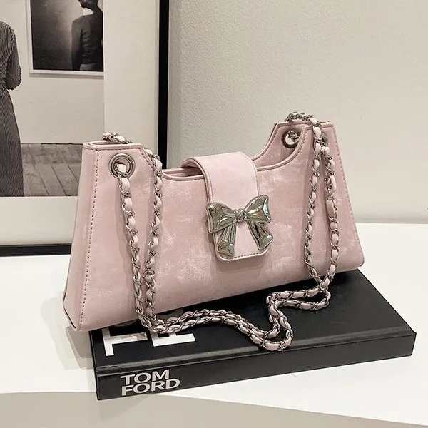 

Fashion Foreign-Style Bow Bag - New Simple Niche Solid Color, Crossbody, Shoulder & Underarm Handbag