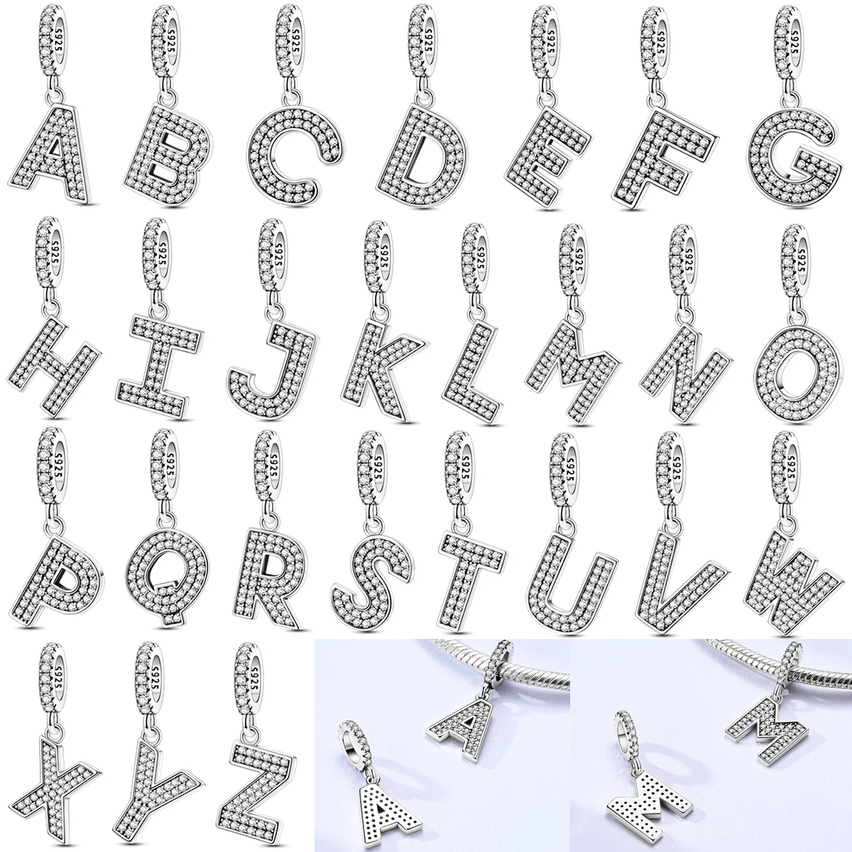 Оригинальные DIY A-Z подвески в виде алфавита, бусина из стерлингового серебра 925 пробы, инкрустированные цирконом, буквы ЛЮБОВЬ, висячие ювелирные изделия, подарок, подходит для браслета