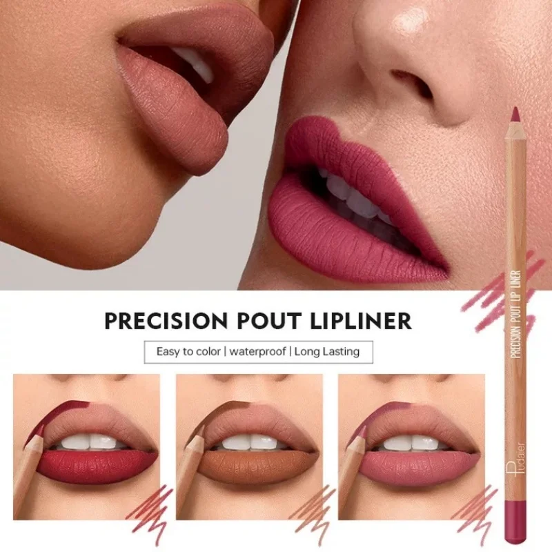 Matte Lipliner ปากกา Nude สีน้ําตาลไม้ลิปสติกกันน้ําสวมใส่ Non-stick Cup Lip Contouring ปากกา Professional แต่งหน้า