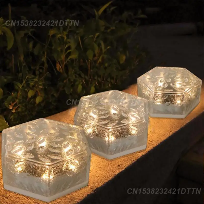 Solar Led Light Hexagonal Ice Brick Household Buried Lights Home Decoration Floor Light Warm White Portable Sidewalk Lawn Light