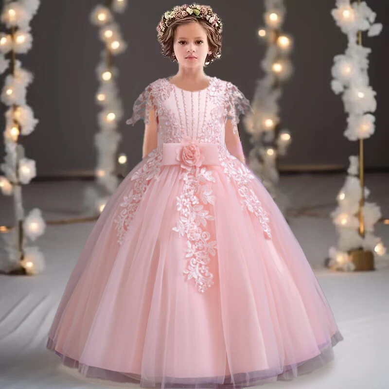 Summer 3-12 Birthday Party Girl Princess Dress Lace Embroidered Mesh Wedding Flower Boy Fashion Girl Elegant Evening Dress