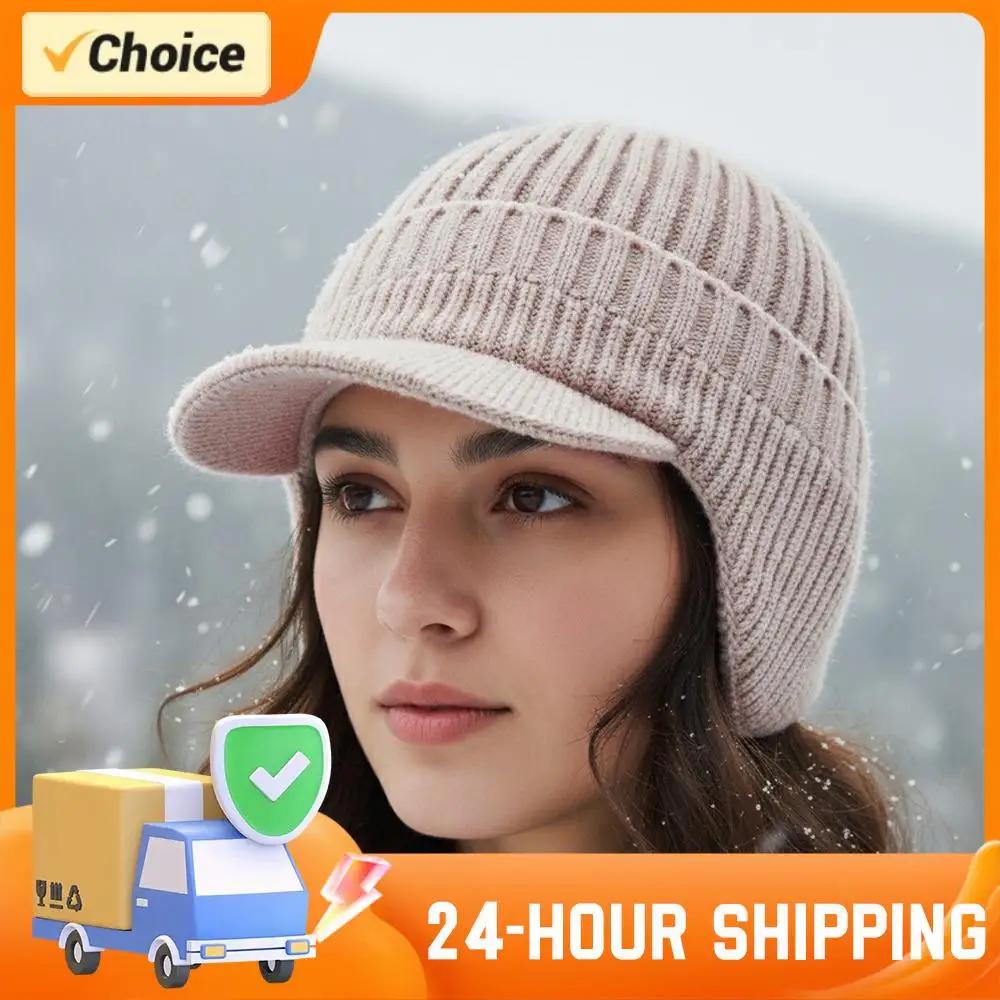 

Теплые зимние шапки унисекс. Зимняя теплая вязаная шапка с полями и ушками. Удобные вязаные шапки для катания на лыжах на велосипеде. ﻿