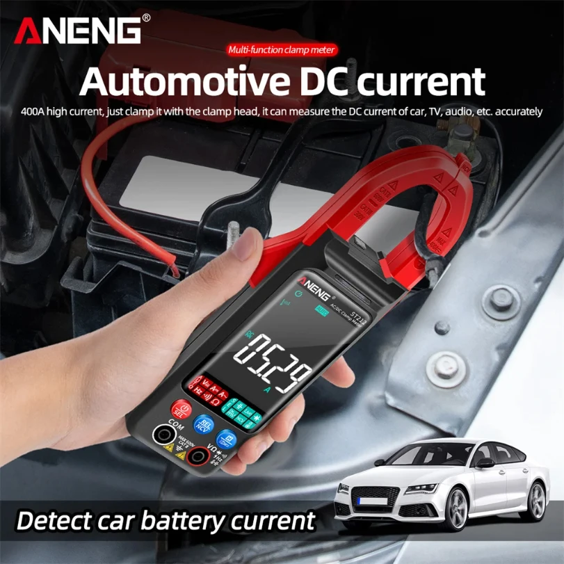 ANENG ST212 DC/AC電流デジタルクランプメーター 6000カウント 400A アンペア マルチメーター 大型カラー画面 電圧テスター 車載 Hz NCV オーム
