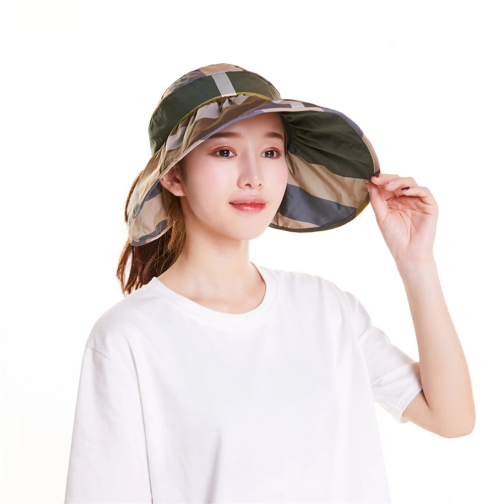 Women Summer Plaid Folding Bucket Hat for Beach Holiday Lady Sun Protection Visor Cap Classic  large Brim Sun Hats for Outdoor