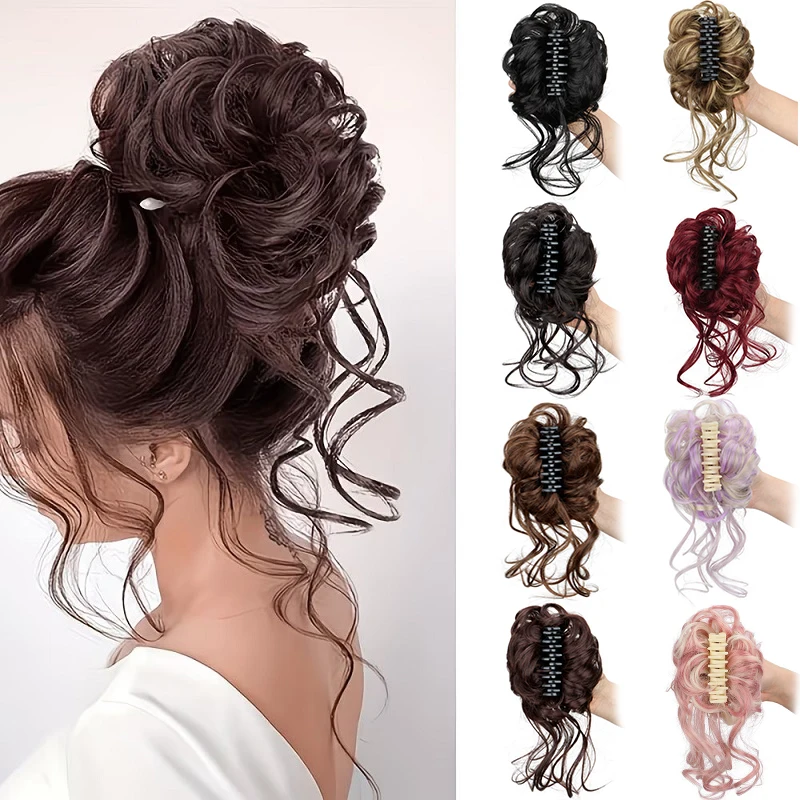 

Синтетический накладной пучок-шиньон на резинке, волнистый, кудрявый, для женщин, для повседневного использования и вечеринок, аксессуар для волос