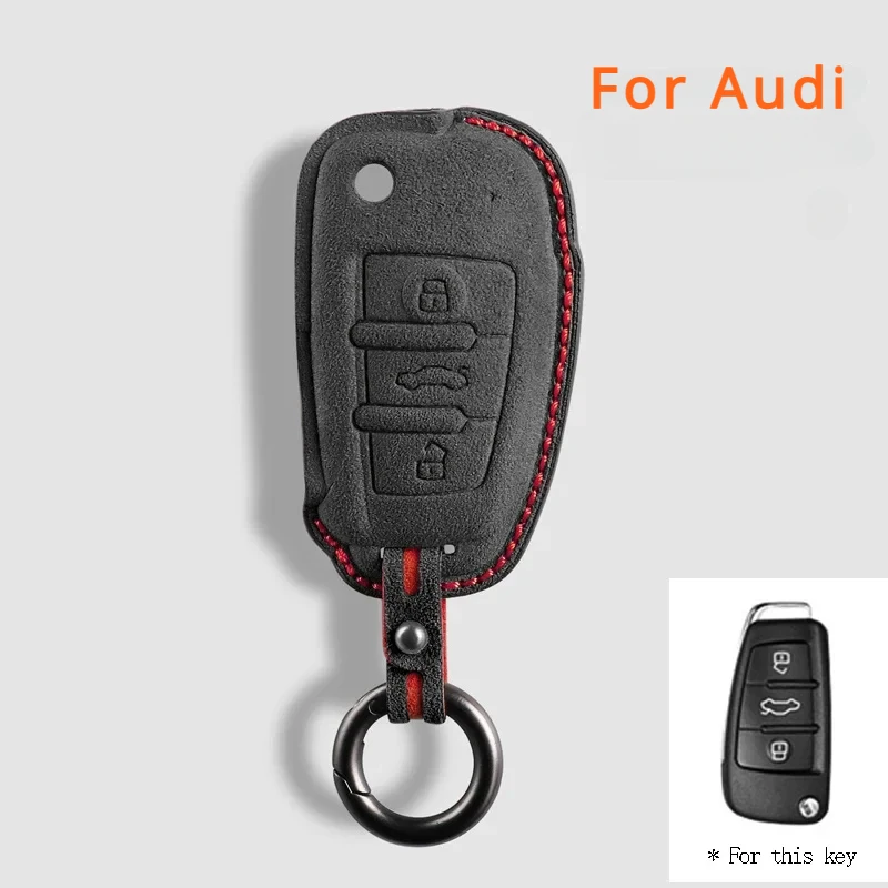 

Car Key Case Cover for Audi A1 A3 A6 A6L Q2 Q3 Q7 TTS R8 S6 RS3 Suede Car Key Case Shell Keychain for Audi Car Flip Key Fob