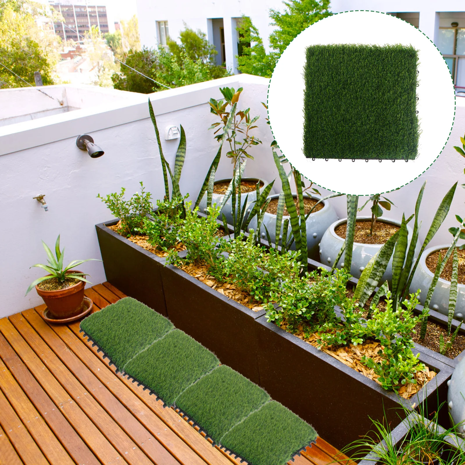 

Artificial Tiles Fake Flooring Decor Interlocking Design High Temperature Resistant Easy Cleaning Turf For Patio Yard