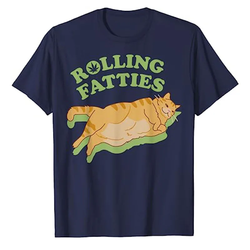 

Rolling Fatties Funny Weed Cat T-Shirt Cute Kitty Lover Graphic Tee Top Cool Cotton Short Sleeve Blouses Kitten Pet Clothes Gift