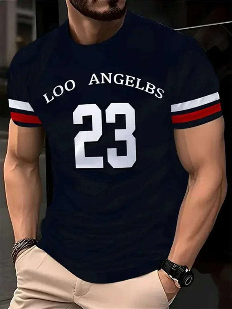 Herren-T-Shirt mit Nummerndruck „Navy 23“, sportlicher Baseball-Stil, Rundhalsausschnitt, kurze Ärmel, lässige Streetwear, atmungsaktive Sport-Tops
