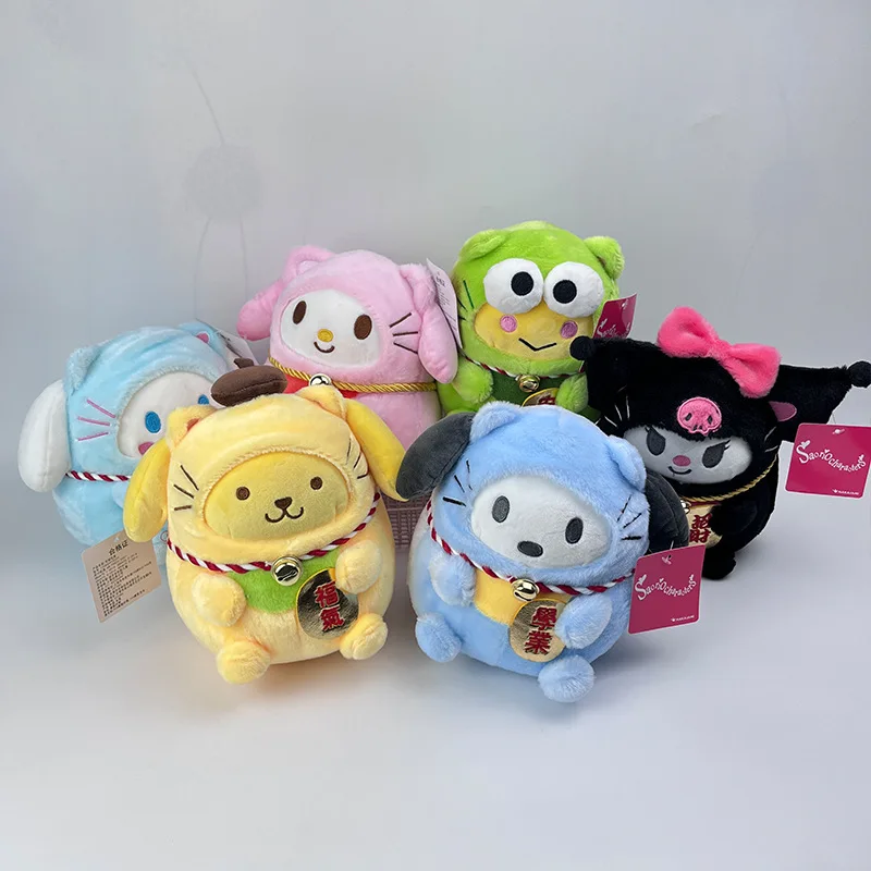 60pcs Cartoon Kawaii Anime Figures Animation Cinnamoroll New Year Lucky Cat Sanrio Series Kuromi My Melody Toy For Children