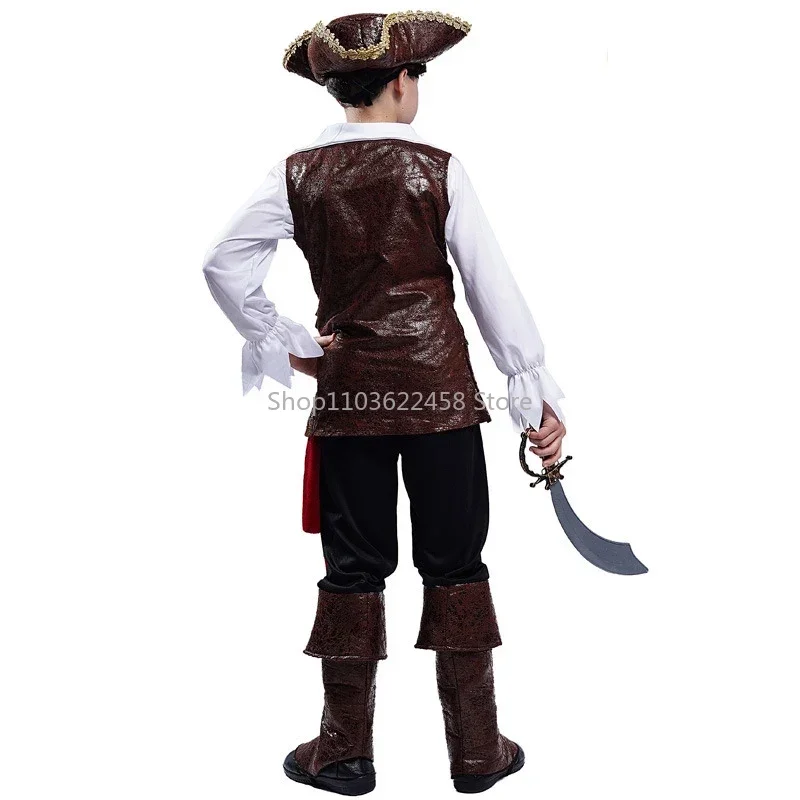 Halloween Costume Boys Pirate Cosplay Pirate Captain Jack Sparrow Kids Children Purim Christmas Party Luxury Buccaneer Outfits