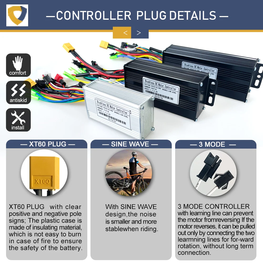 JN Controller 17A 26A 30A Ebike Controller a onda sinusoidale a tre modalità per 350W 500W 750W 1000W bici elettrica triciclo E-Scooter parti