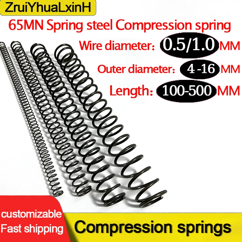 65MN Strong Compression Spring Steel Mechanical Cylindrical Spiral Coil Rotor Return Force Diameter 0.5mm 1.0mm Length 100-500mm