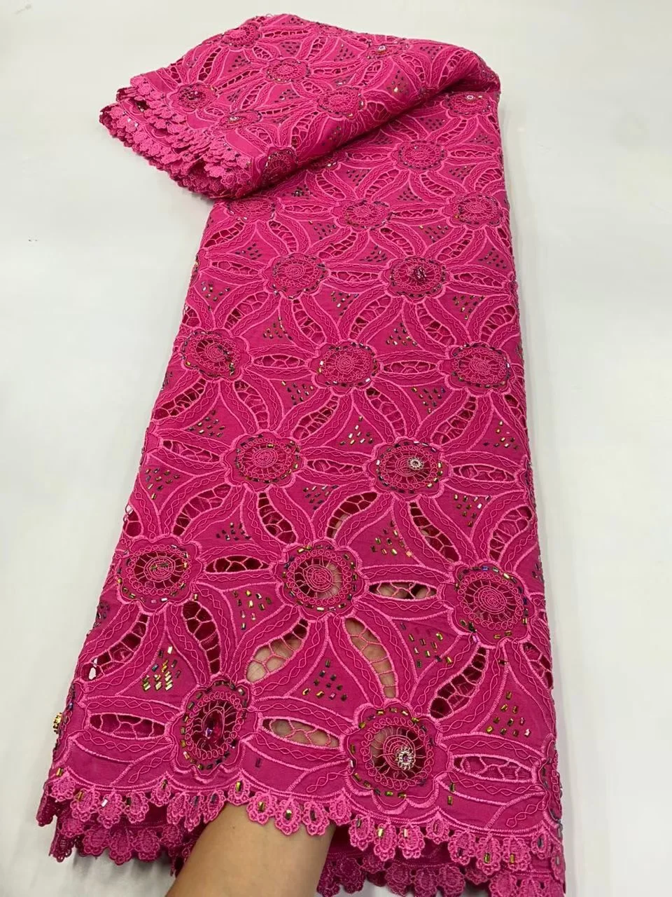 

2025 Nigerian Sequins Tulle Lace Fabric High-Quality Embroidery African Net Cloth for Prom Dresses Beads 5 Yards JL530