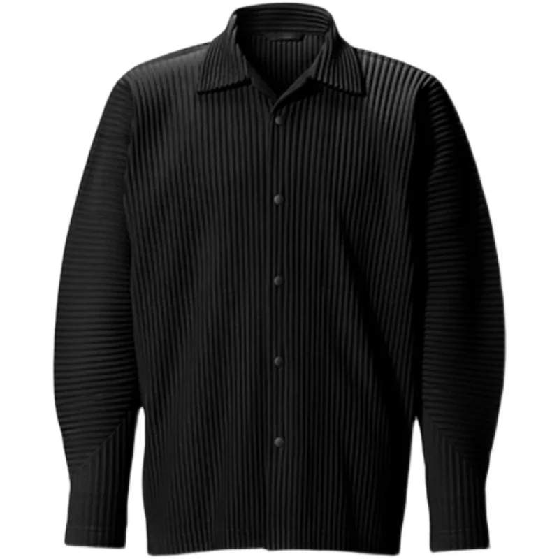 2025 New Top Quality ISSEYS MIYAKES Japan Pleated Simple Lapel Long Sleeve Shirt Jacket Draped Loose Casual Top