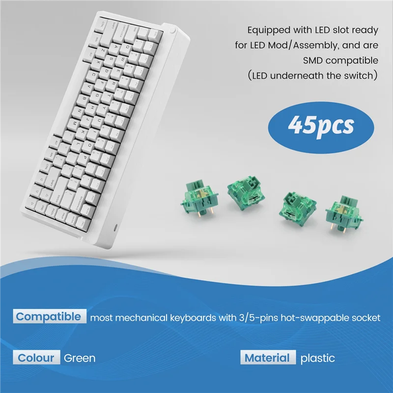 A13E-Akko V3 Pro Keyboard Switch Matcha Green Switches 3 Pin 50Gf Linear Switch For MX Mechanical Keyboard (45 Pcs)
