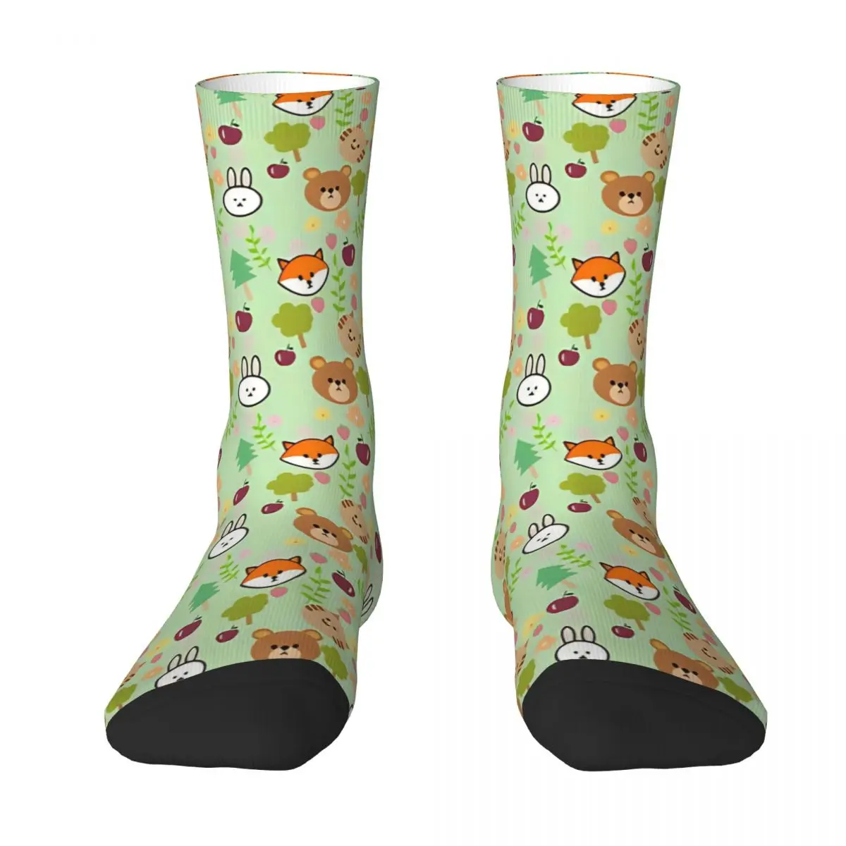 Chaussettes de basket-ball respirantes pour hommes et femmes, motif elin chaud, thème animal mignon, motif lapin, ours, renard et chat, hiver