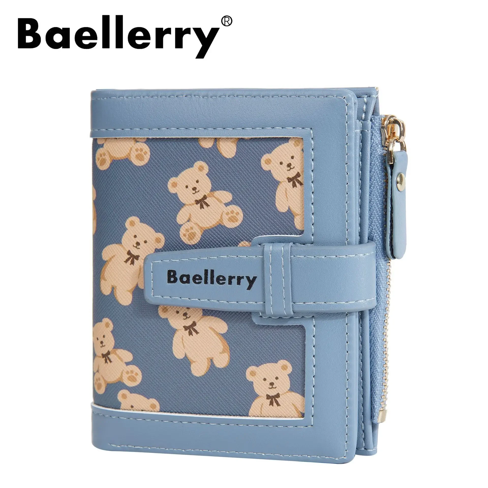 Cute Bear Pattern Leather Women Wallets Short Purses Belt Hasp Card Holders Fashion Zipper Coin Purse Small Wallets for Female