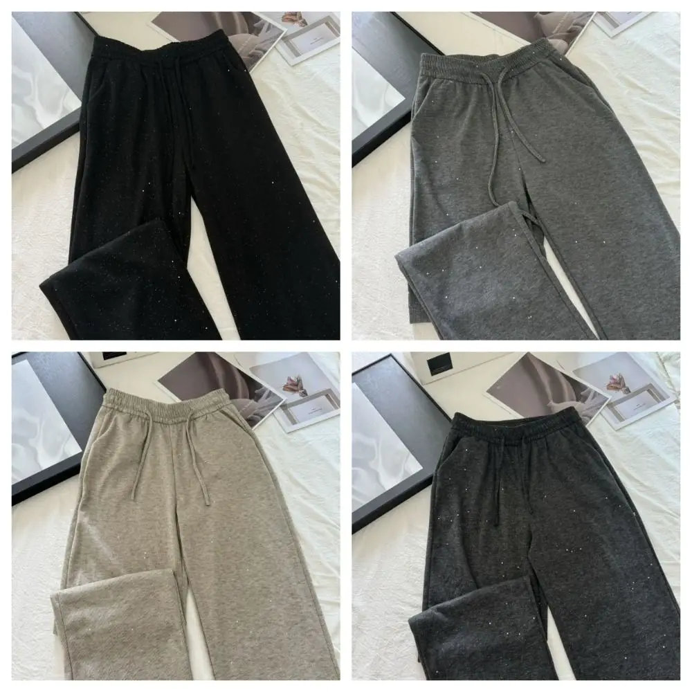 مريح بلون مستقيم الساق السراويل الترتر فضفاض محبوك السراويل الطويلة الرباط السراويل الفضفاضة واسعة الساق السراويل في الهواء الطلق #6