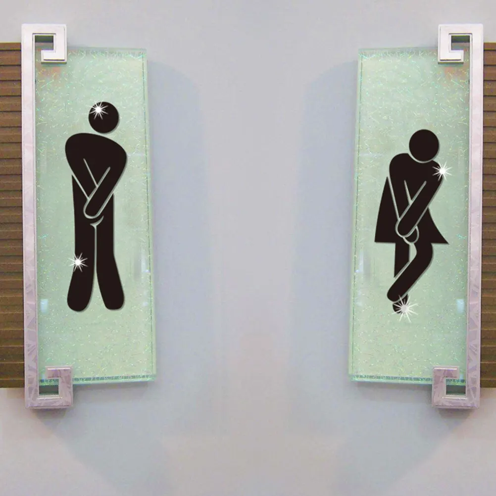 

2Pcs 3D Mirror Wall Stickers for Toilet Bathroom Decor Male Female Wc Sign Waterproof Removable Plastic Decals for Smooth Clean
