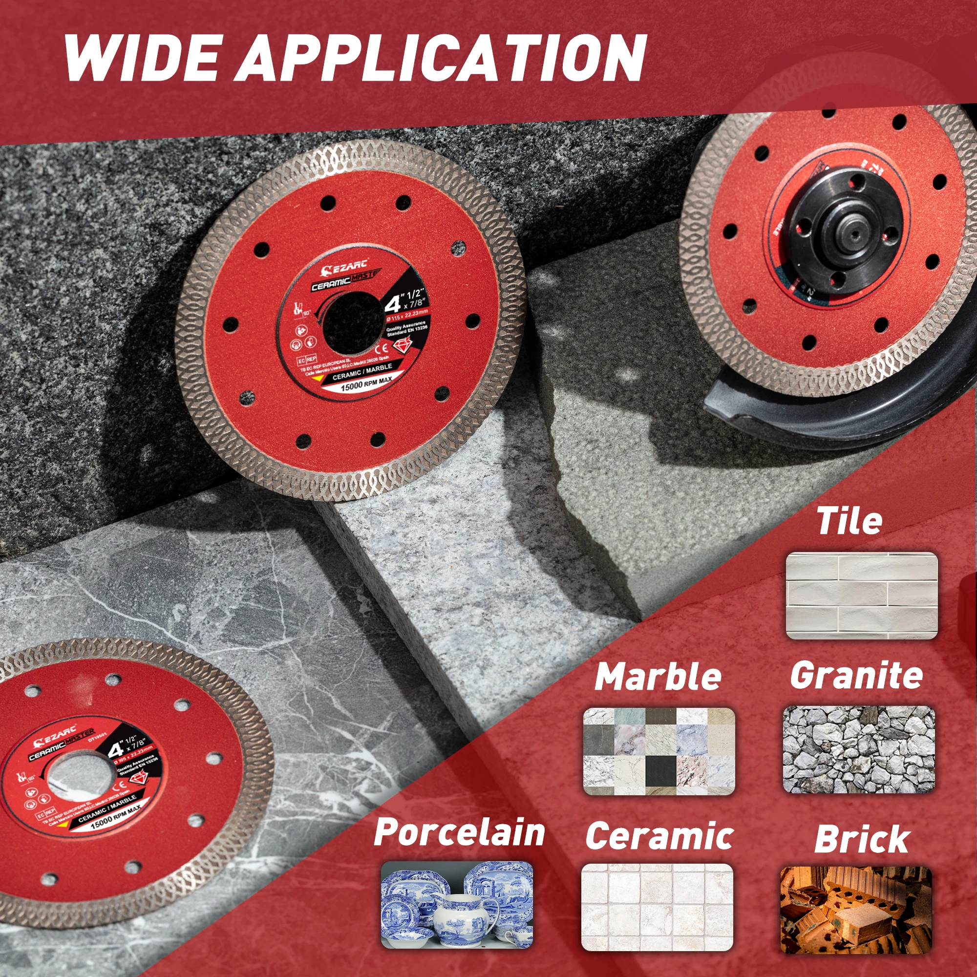 EZARC Lama per sega diamantata da 4,5"/5"/7"/10" Lame da taglio diamantate super sottili per ceramica a secco e bagnato per piastrelle in ceramica di marmo e porcellana