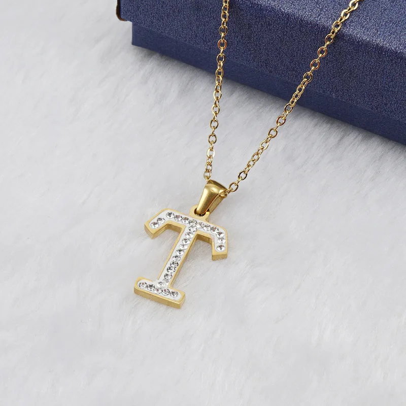 Wholesale 26 Letters Stainless Steel Zirconia Rhinestone Initial Necklace for Women Accessories Bulk Sale for Small Buisness