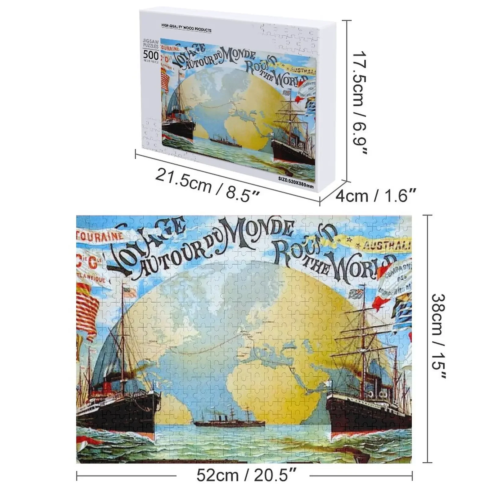 Around The World in 80 Days; Vintage Jules Verne Print Jigsaw Puzzle Animal Wooden Adults Puzzle