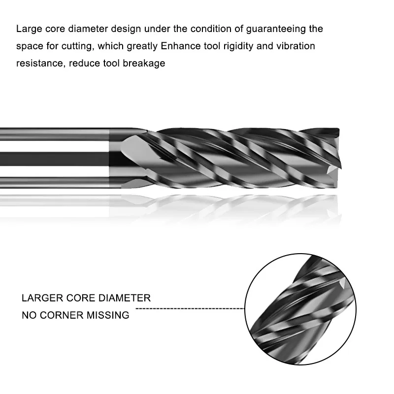 SHAZAM CNC-Maschine Wolframstahl Fräser Werkzeuge HRC50/55/65/70 4-schneidige 1,0–20,0 mm Hartmetall-Flachschaftfräser – Detail 4