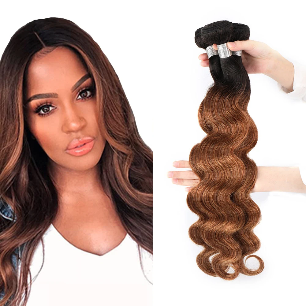 

Body Wave Ombre Brazilian Remy Human Hair Bundle Honey Brown Body Wave 3 Bundles Deal Weave Unprocessed Hair Bundles 12 Inch