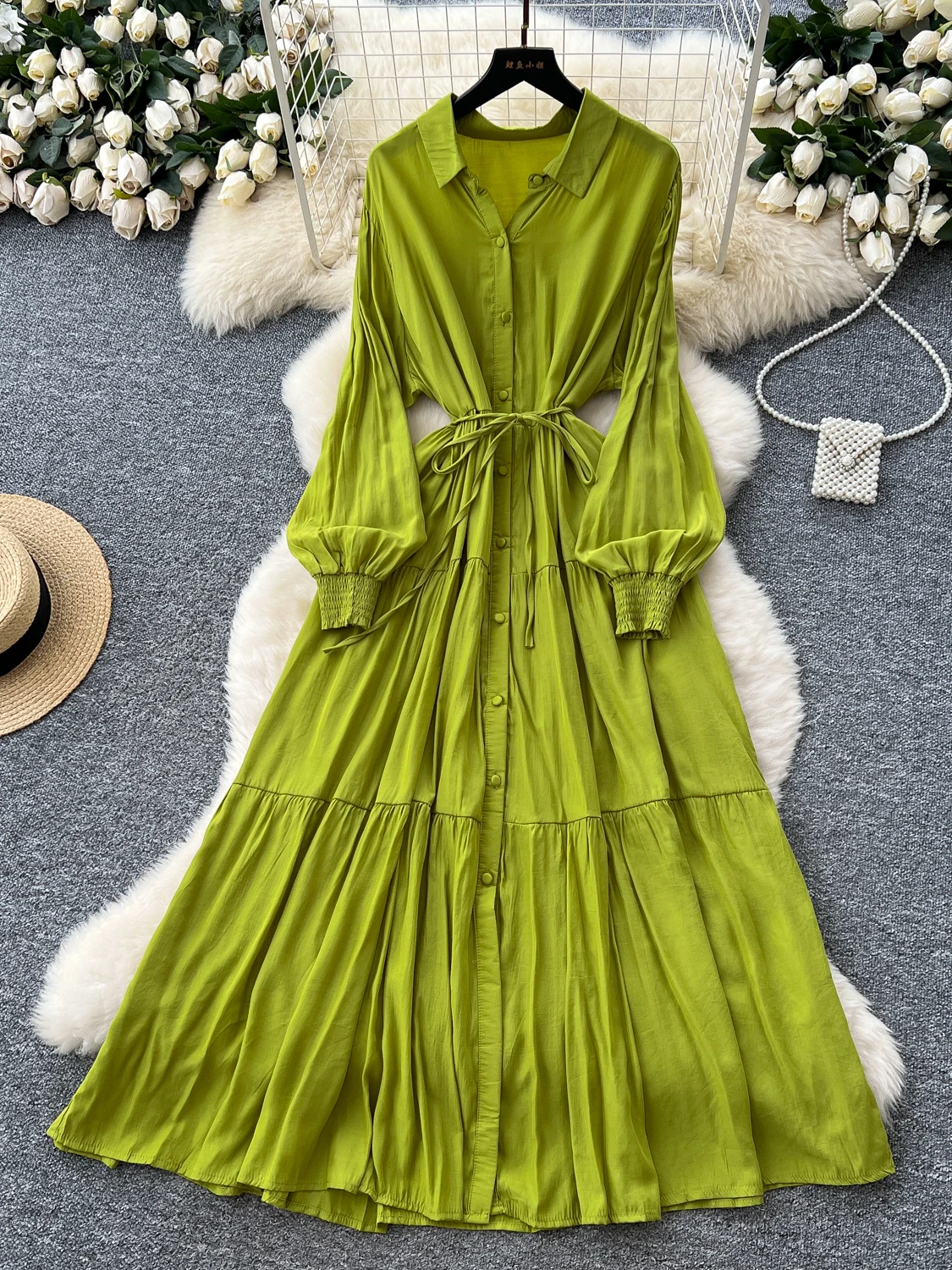 กระโปรงทรงเอเอวสูงสไตล์เกาหลี ผูกเอว ผ้าบางเบา สำหรับผู้หญิง ฤดูร้อน รุ่น Fairy T Long Dr