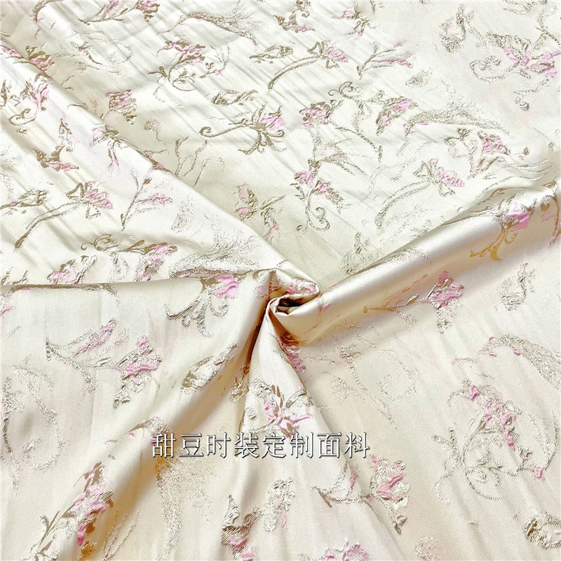 Gold Silk Brocade Jacquard Fabric Yarn-dyed Embossed Dress Trench Coat Clothing European Brand Fashion Design Wholesale Cloth