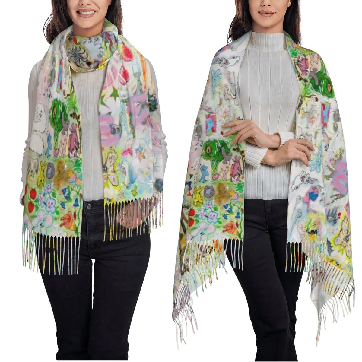 Drain Gang Bladee 333 Album Cov Scarf Tassel Scarves for Women Soft Warm Shawls and Wraps Large Fall Winter Shawl Wrap