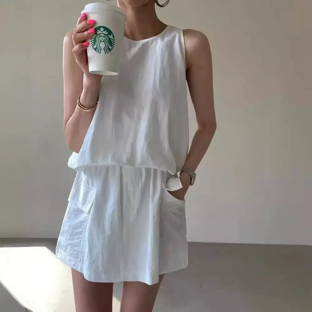 

Женский комплект больших размеров: утягивающий топ-жилет и шорты с широкими штанинами, модный наряд для весны и лета, скрывающий недостатки фигуры