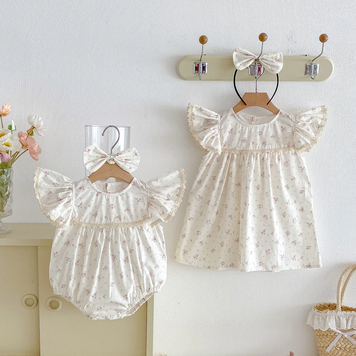 

Summer Korean Fashion Matching Sibling Outfits Baby Bodysuit Toddler Girl Dress Fresh Style Short Sleeve Cute Print Casual Set