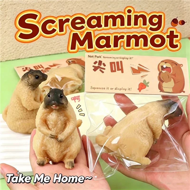 Cute Simulation Marmot Squishy Sensory Toy Soft TPR Squeeze Figurine Home Table Decor Stress Relief Calming Fidget Toy for ADHD