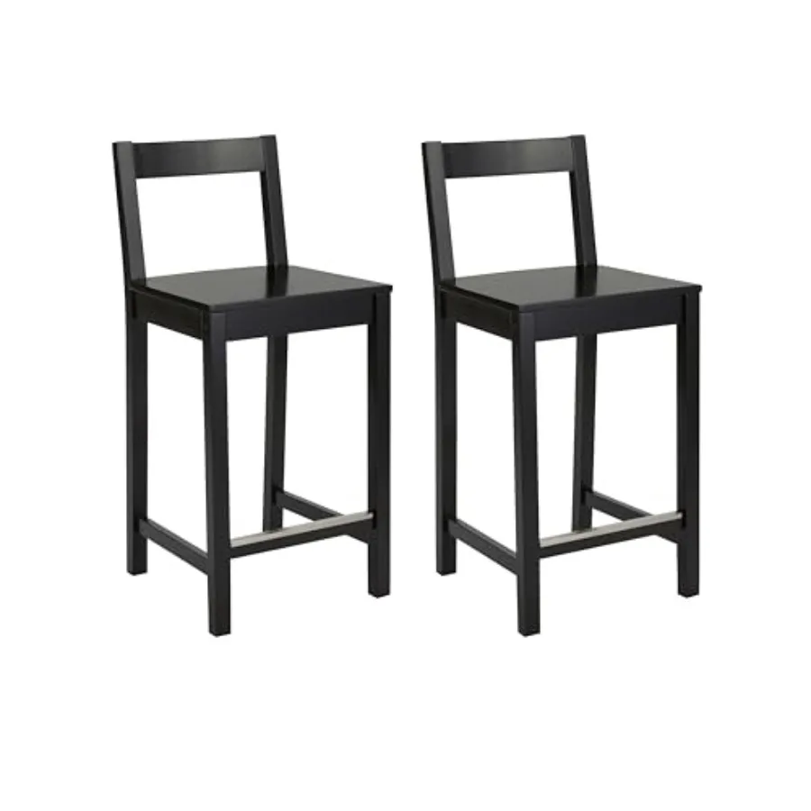 

Wooden Bar Stool with Backrest 24" Black Set of 2