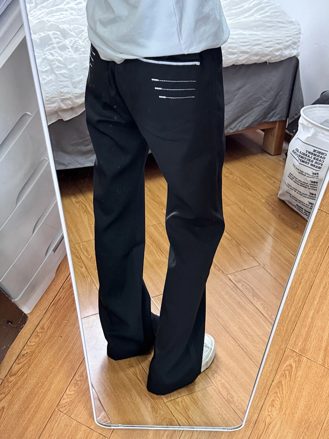 

Black Micro Flare Summer Casual Pants Men's CleanFit Straight Ice Silk Knife Trousers Four-Line Narrow Embroidery
