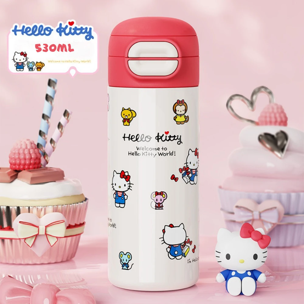 Genuine 530ML Sanrio Thermos Cup Hellokitty Kuromi Cinnamoroll Stainless Steel Vacuum Flask Insulated Bottle Girls Gifts