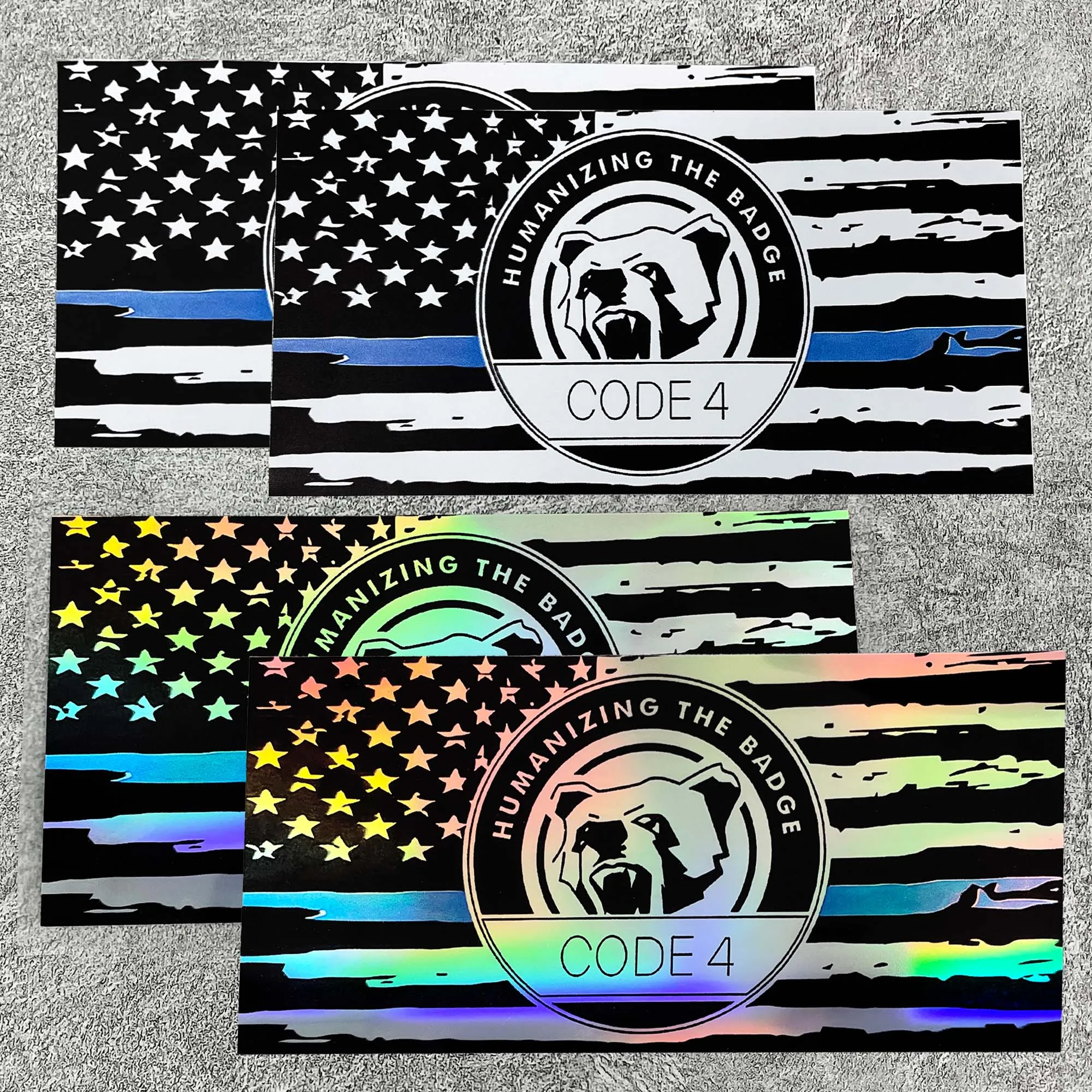 4PCS Thin Blue Line Car Stickers, Code 4 American Flag Decals, Waterproof Durable Vinyl for Police Support