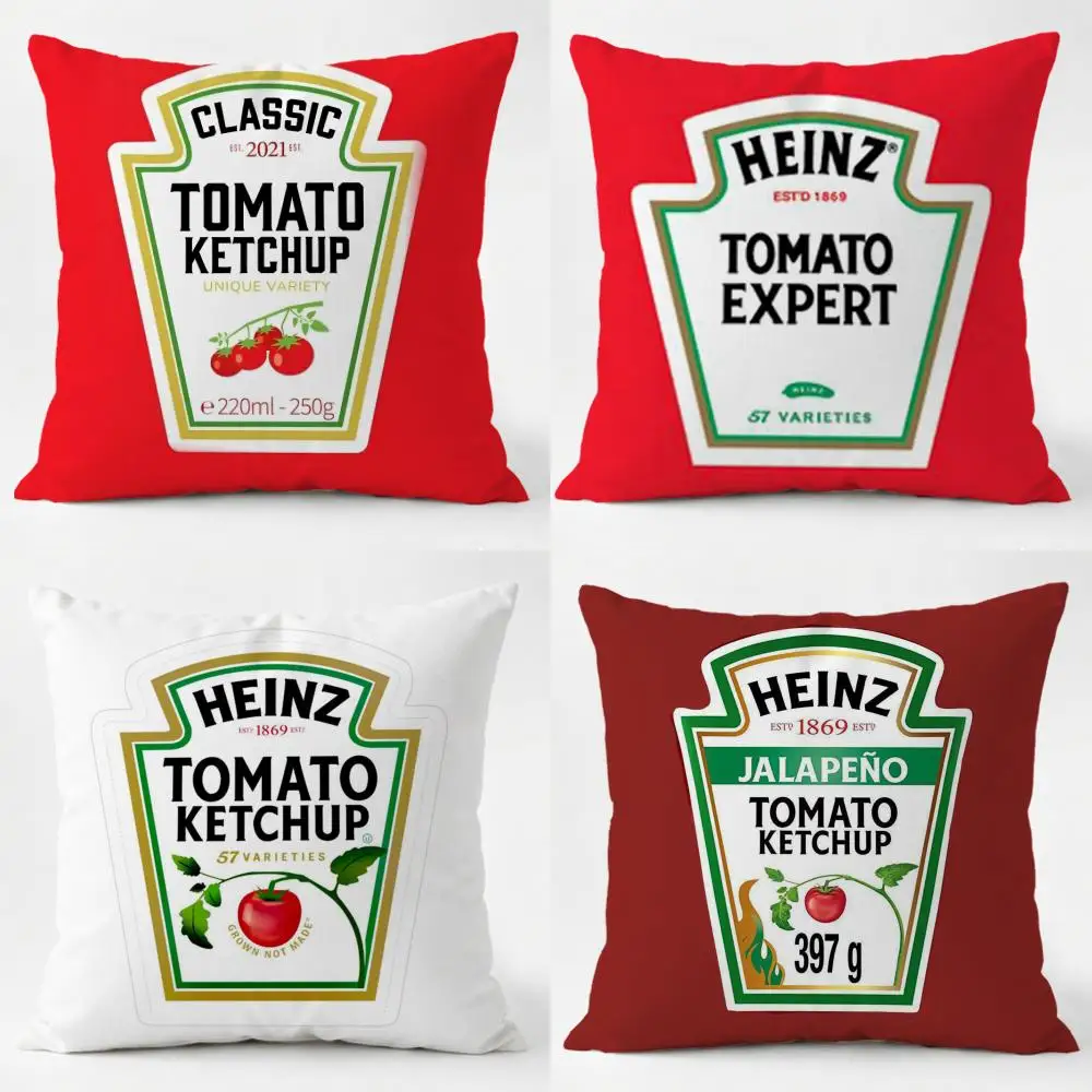 Funny Ketchup Label Cushion Cover Daily Washable Linen Pillowcase Soft  for Sofa Bed Home Room Decor