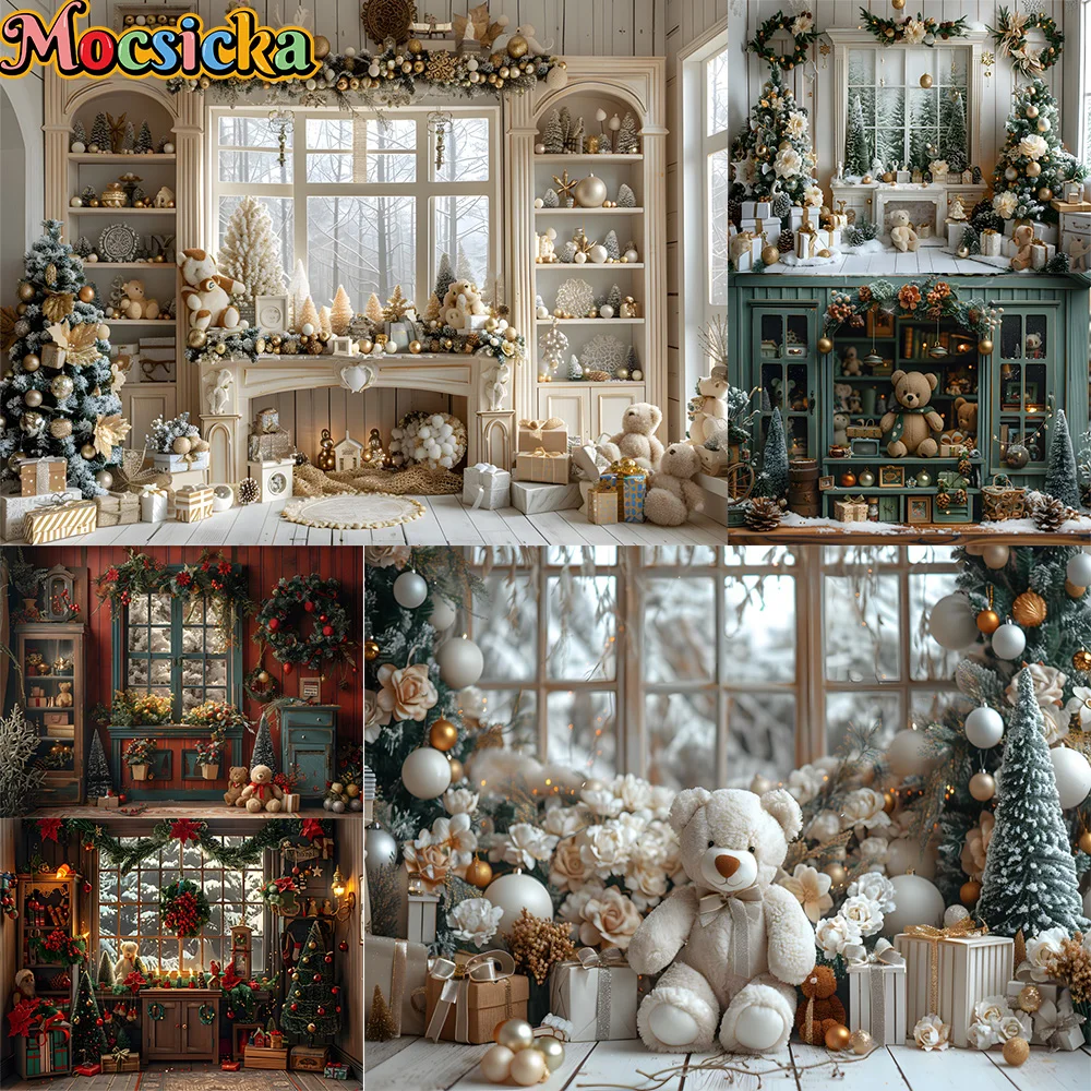 

Mocsicka фон для фотосъемки Рождественская елка милый медведь украшения фон для маленьких детей Рождество праздник вечеринка выпускной студийный реквизит