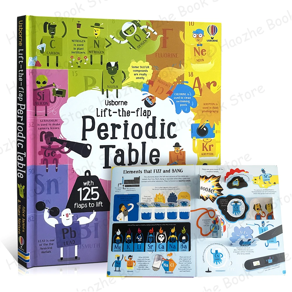 mesa periodica usborne com lift the flap atividade infantil livros de tabuleiro ingles educacao cientifica conhecimento cientifico presente infantil 01