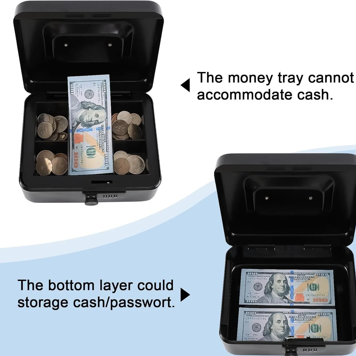 Change  Cash Box Portable Small Iron  Cash Box Insurance Storage Box Savings