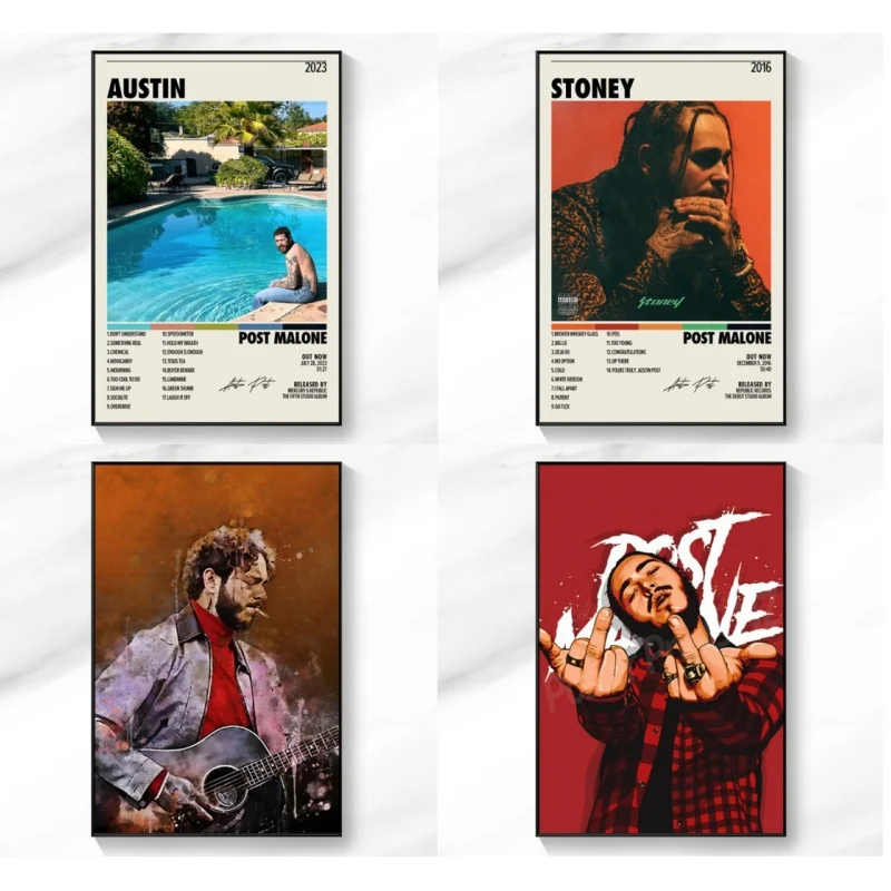 Post Malone Canvas Poster Music Album Cover Hip Hop Rap Singer Bar Decoration Bedroom Study Hanging Painting